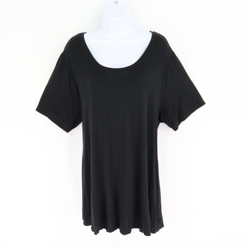 Daily Ritual Short Sleeve Blousy Top Womens 3X Black Viscose Blend Stretch Soft